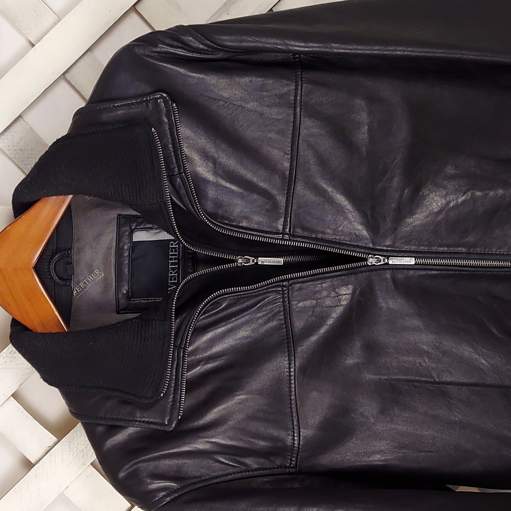 Men's Werther International Lined Leather Coat With Pockets, Front Zip